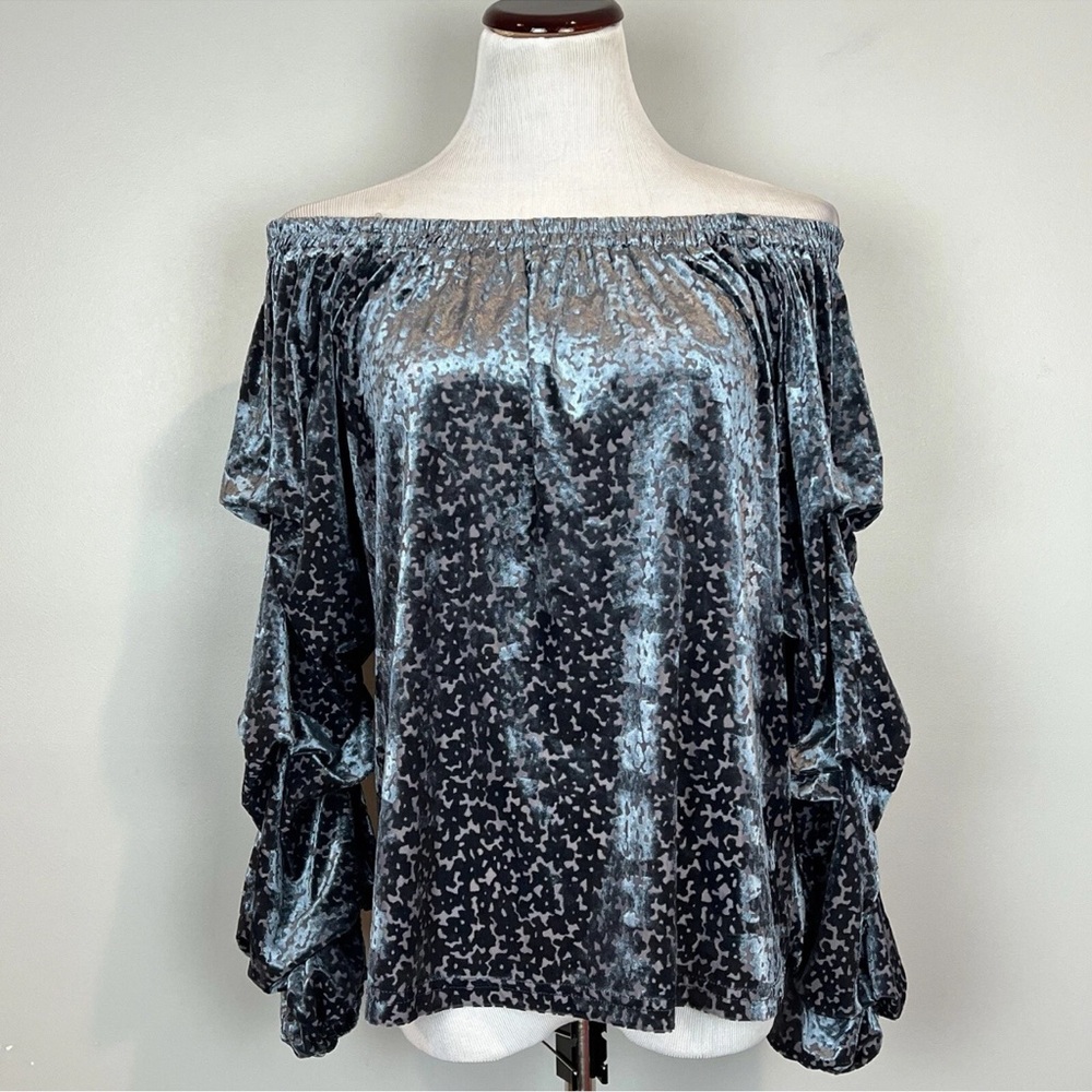 Easel Off-Shoulder Velvet Burnout Top in Charcoal
